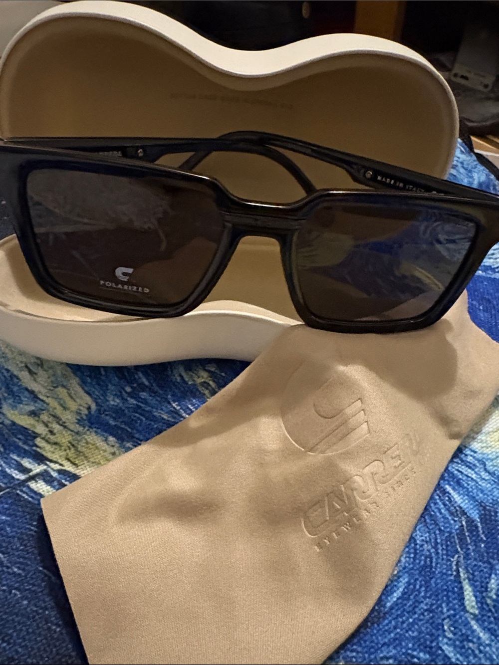 Carrera Black Polarized Rectangular Sunglasses